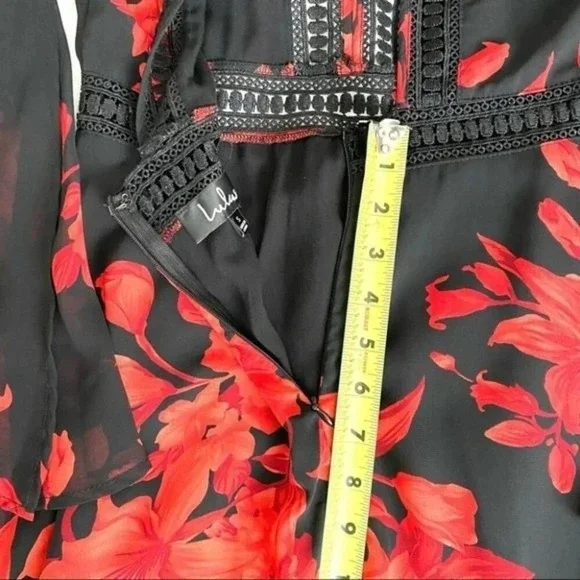 Lulu’s Feel the Love Black & Red Floral Print Bell Sleeve Size S - Picture 14 of 16